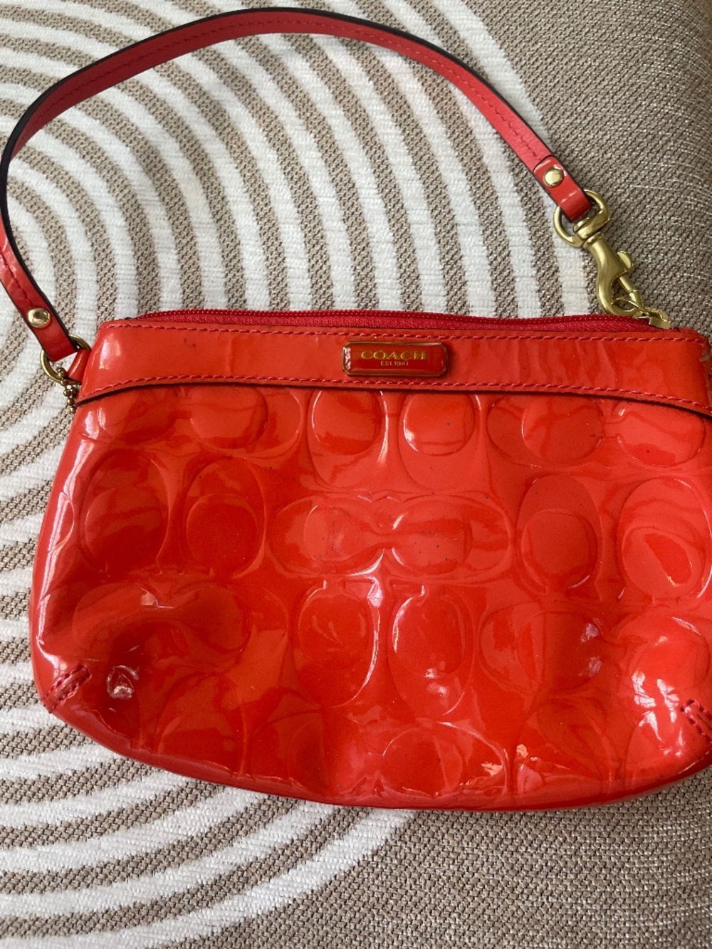 Coach Papaya Bright Orange Quilt Embossed C Wristlet Coach Papaya Bright Orange